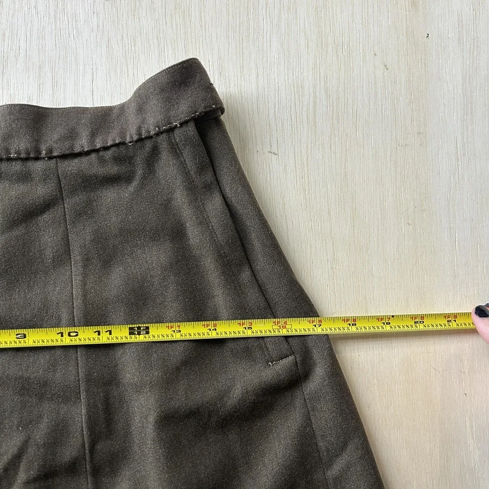 Vintage Brown Twill A-Line Skirt Womens 12 Solid Knee Length Workwear High Rise